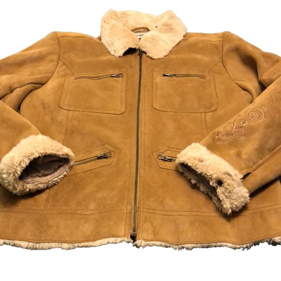 Disney Parks Light brown Faux Suede Embroidered Jacket Sherpa Size Large - Picture 3 of 14